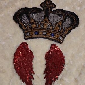 Crown and Wings Sequin Patch Set